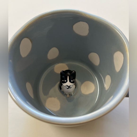 Anthropologie Blue and White Polka Dot Mug with Cat Detail - Picture 2 of 4